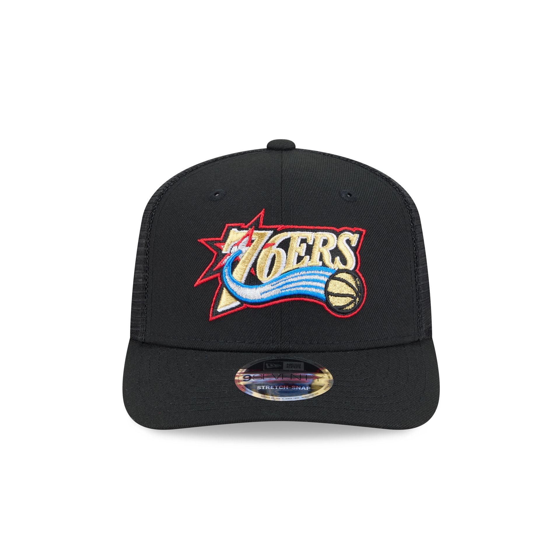 Philadelphia 76ers New Era Hardwood Classic Trucker Mesh NBA Cap Schwarz