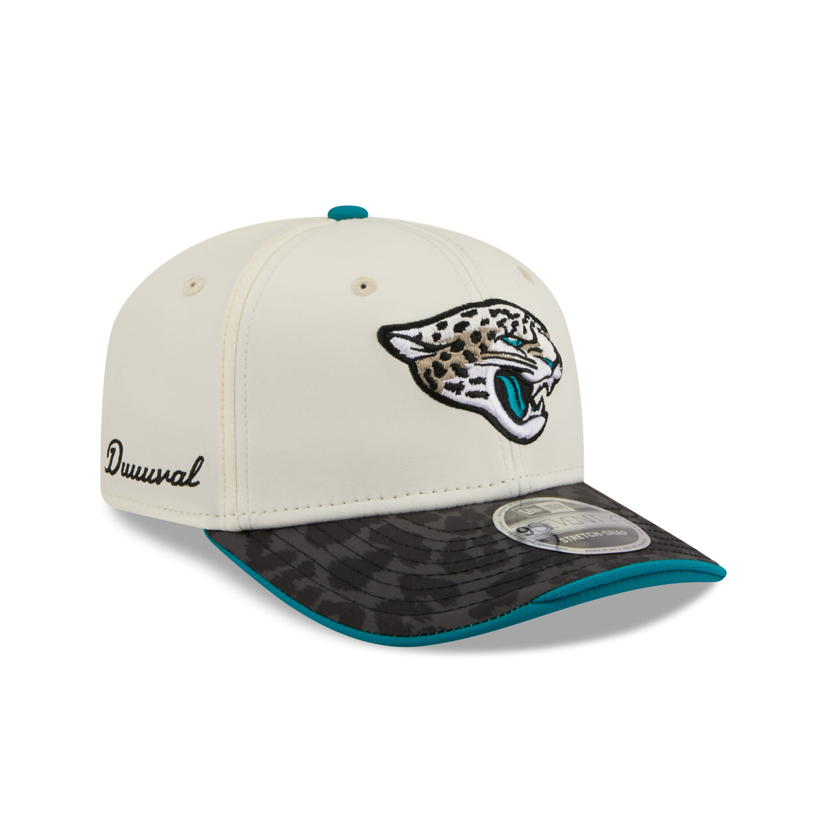 Neue Era Jacksonville Jaguars NFL Rivalries Sideline 9SEVENTY Cap in Beige, gestreift mit Logo und Stretch-Snap-Verschluss