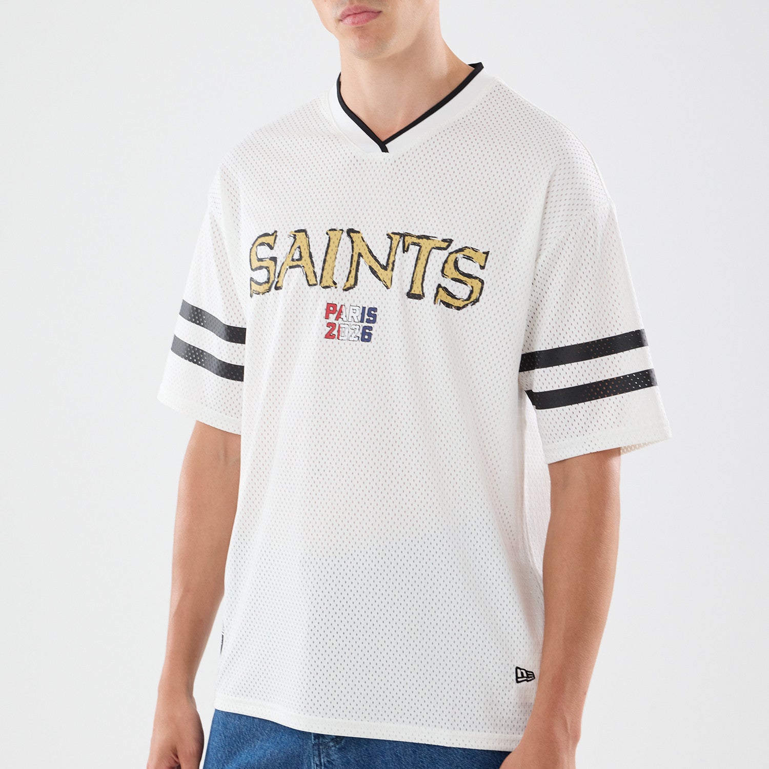 New Orleans Saints New Era 2026 Paris Game NFL Backprint Mesh Trikot Weiß