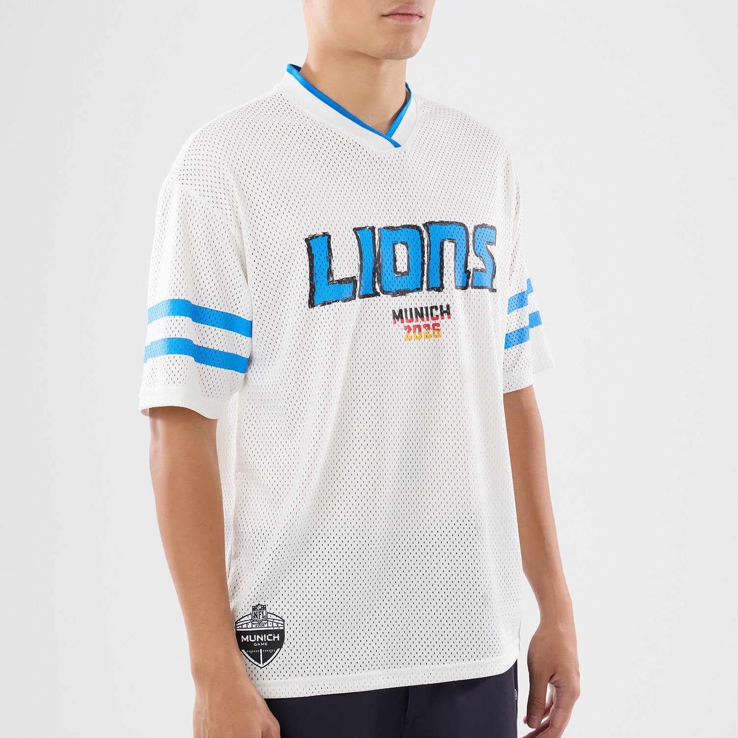 Detroit Lions New Era 2026 München Game NFL Backprint Mesh Trikot Weiß