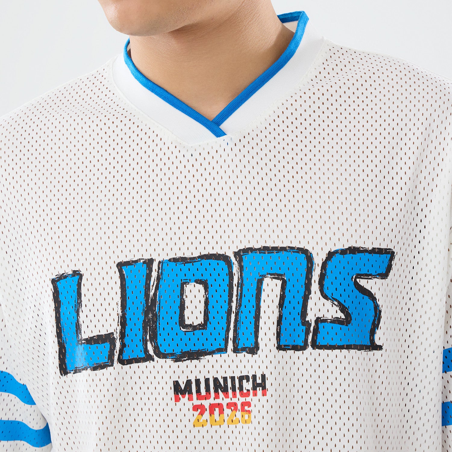 Detroit Lions New Era 2026 München Game NFL Backprint Mesh Trikot Weiß