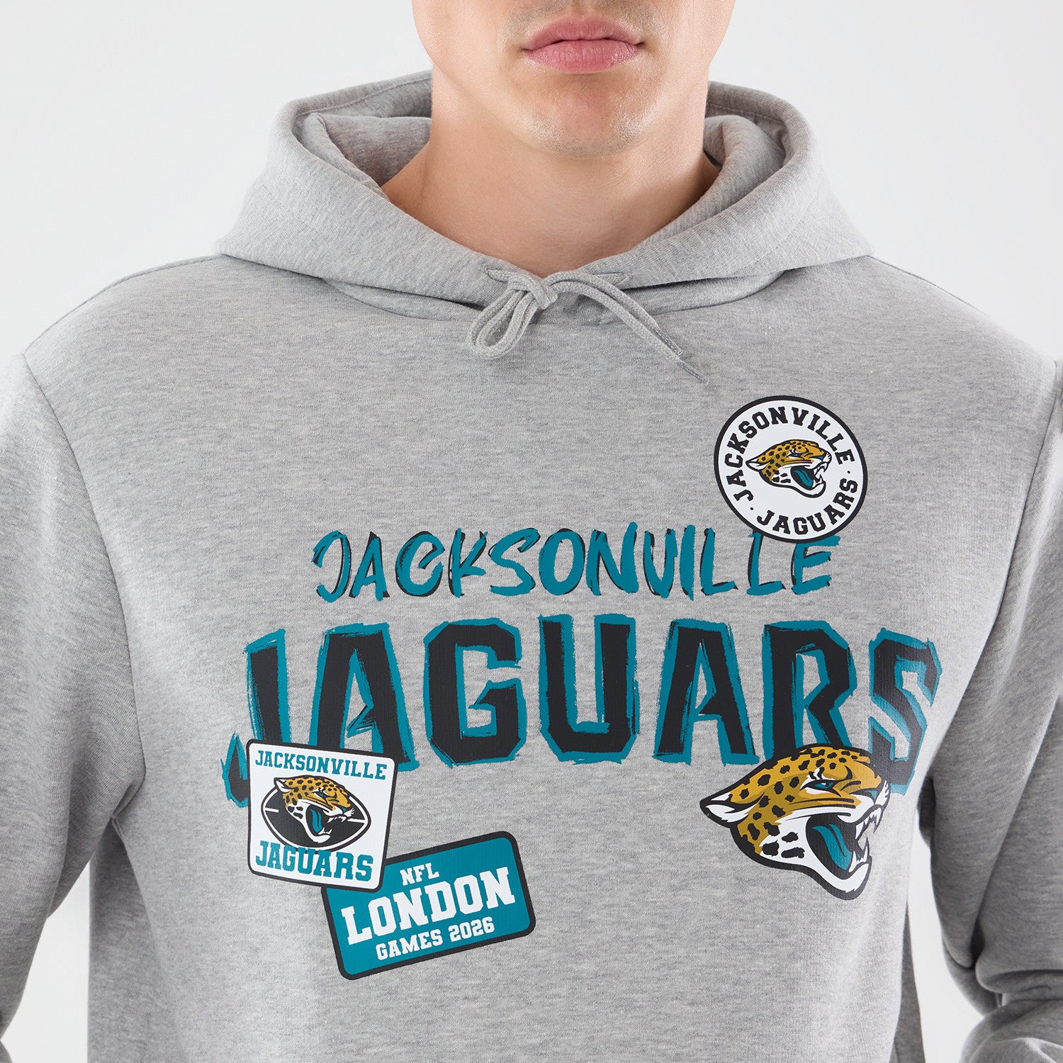 Jacksonville Jaguars New Era 2026 London Game Patches NFL Hoodie Grau