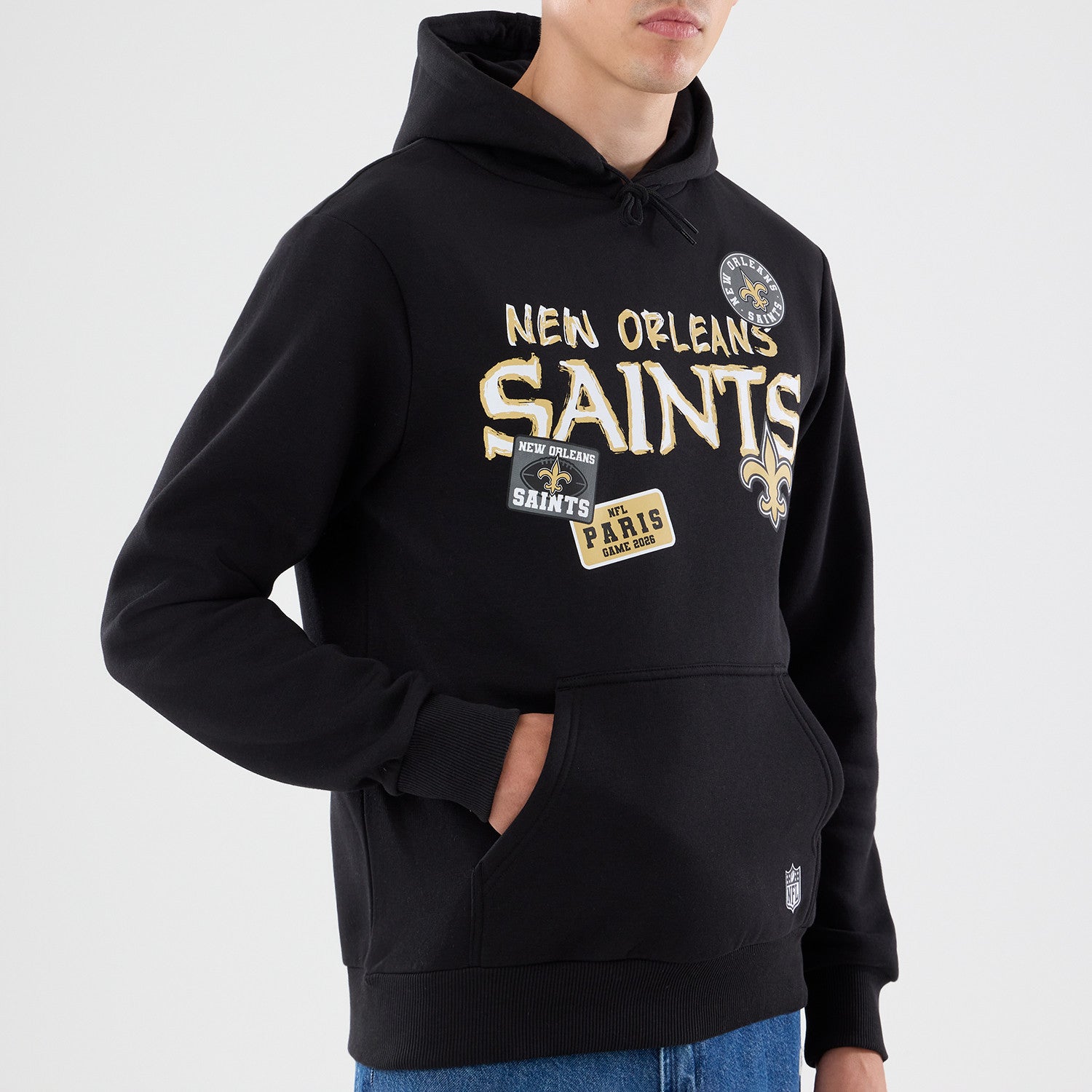 New Orleans Saints New Era 2026 Paris Game Patches NFL Hoodie Schwarz