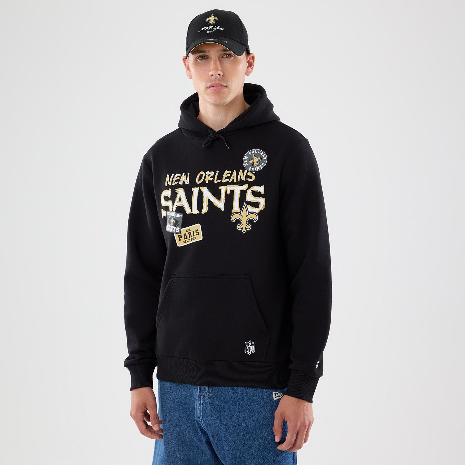 New Orleans Saints New Era 2026 Paris Game Patches NFL Hoodie Schwarz