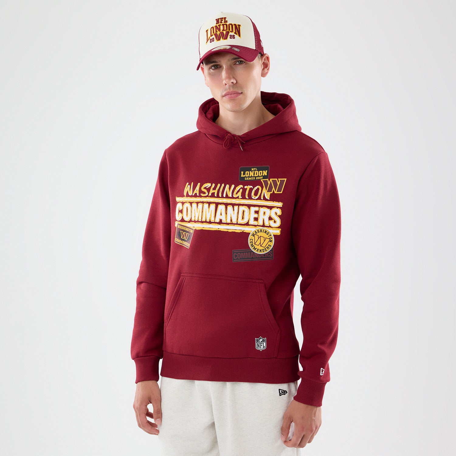 Washington Commanders New Era 2026 London Game Patches NFL Hoodie Rot