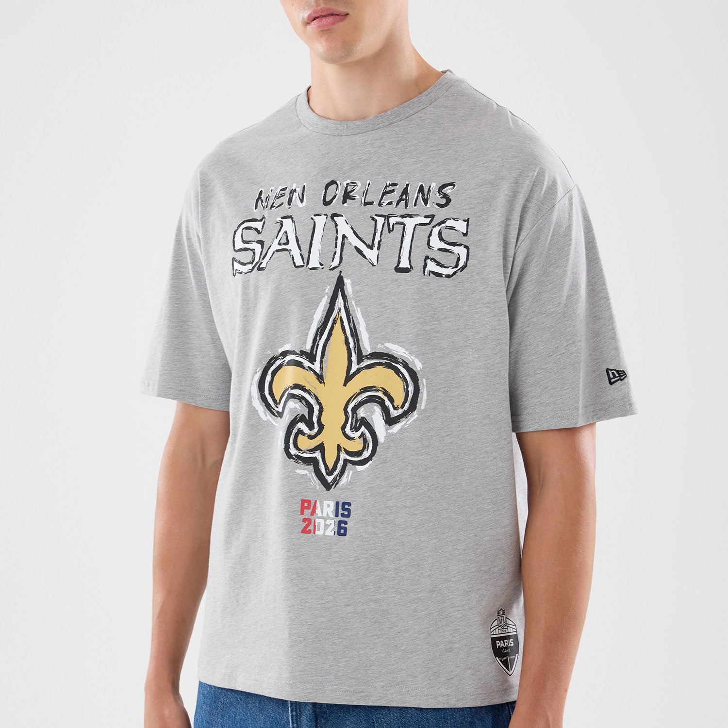 New Orleans Saints New Era 2026 Paris Game Backprint NFL T-Shirt Grau