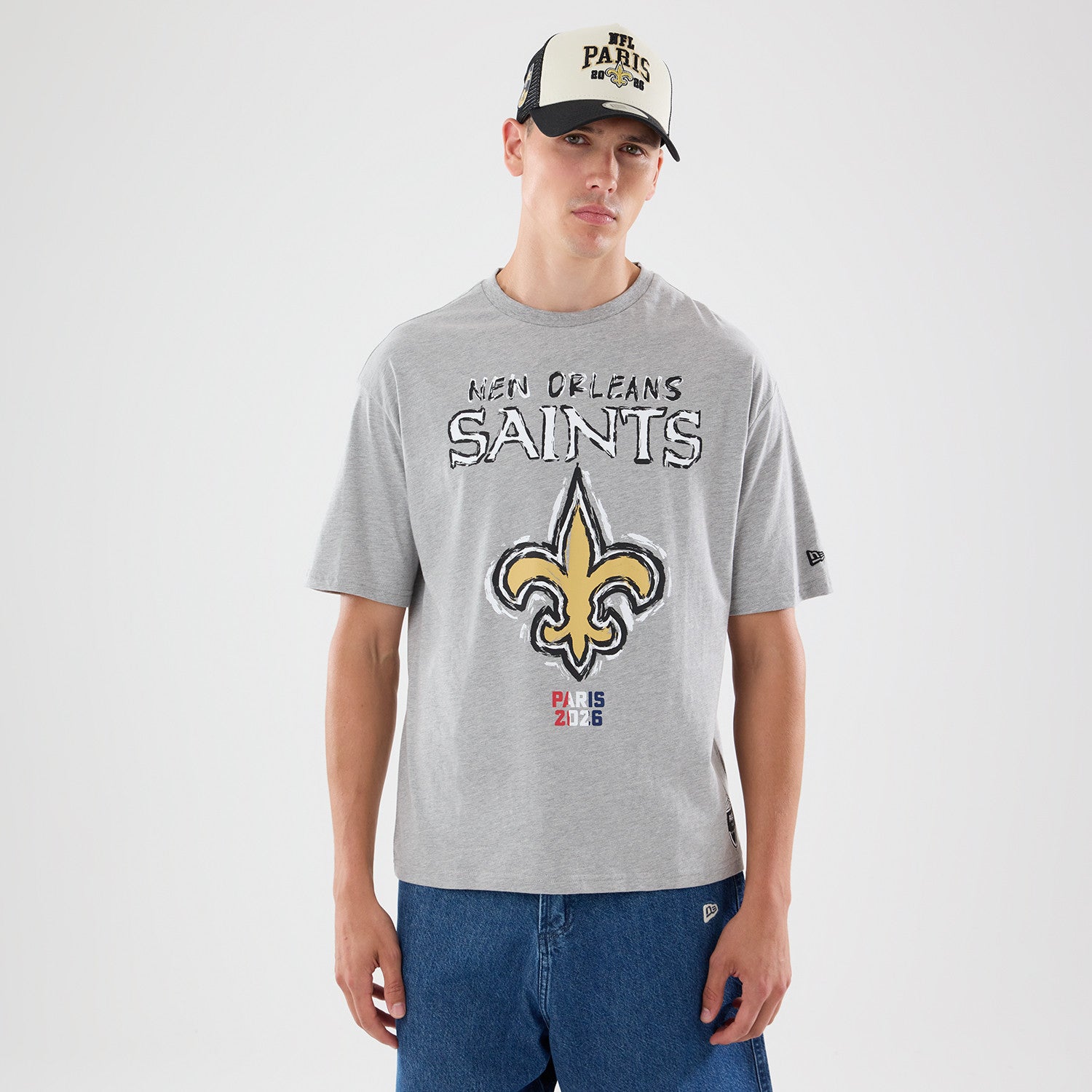 New Orleans Saints New Era 2026 Paris Game Backprint NFL T-Shirt Grau