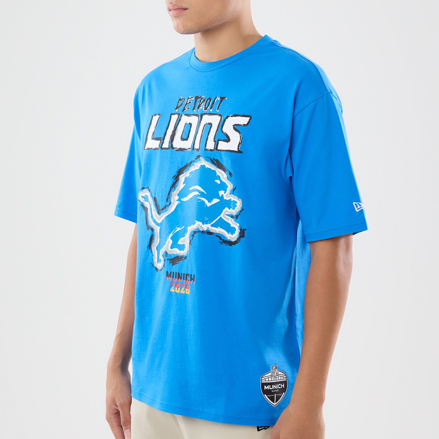 Detroit Lions New Era 2026 München Game Backprint NFL T-Shirt Blau