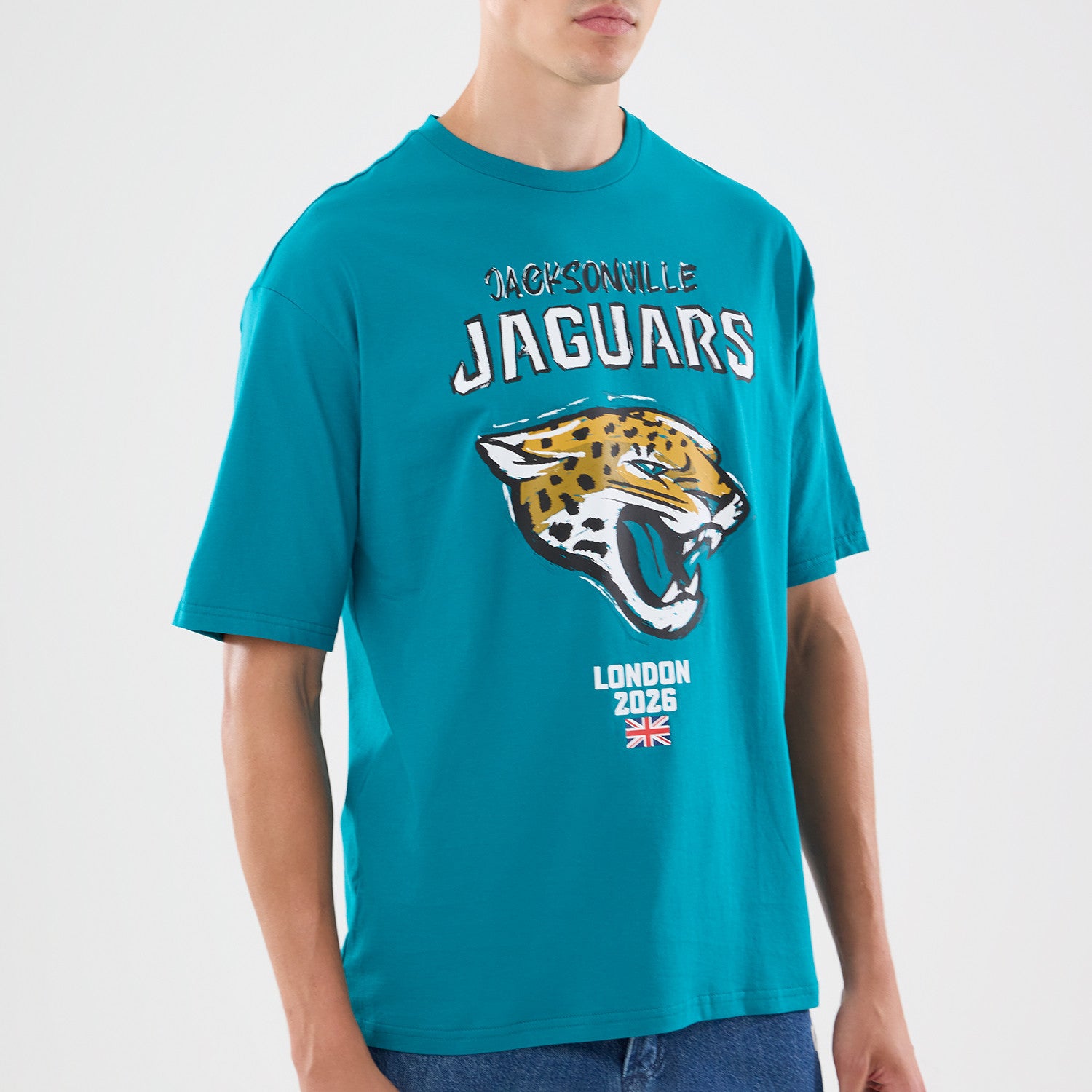 Jacksonville Jaguars New Era 2026 London Game Backprint NFL T-Shirt Türkis