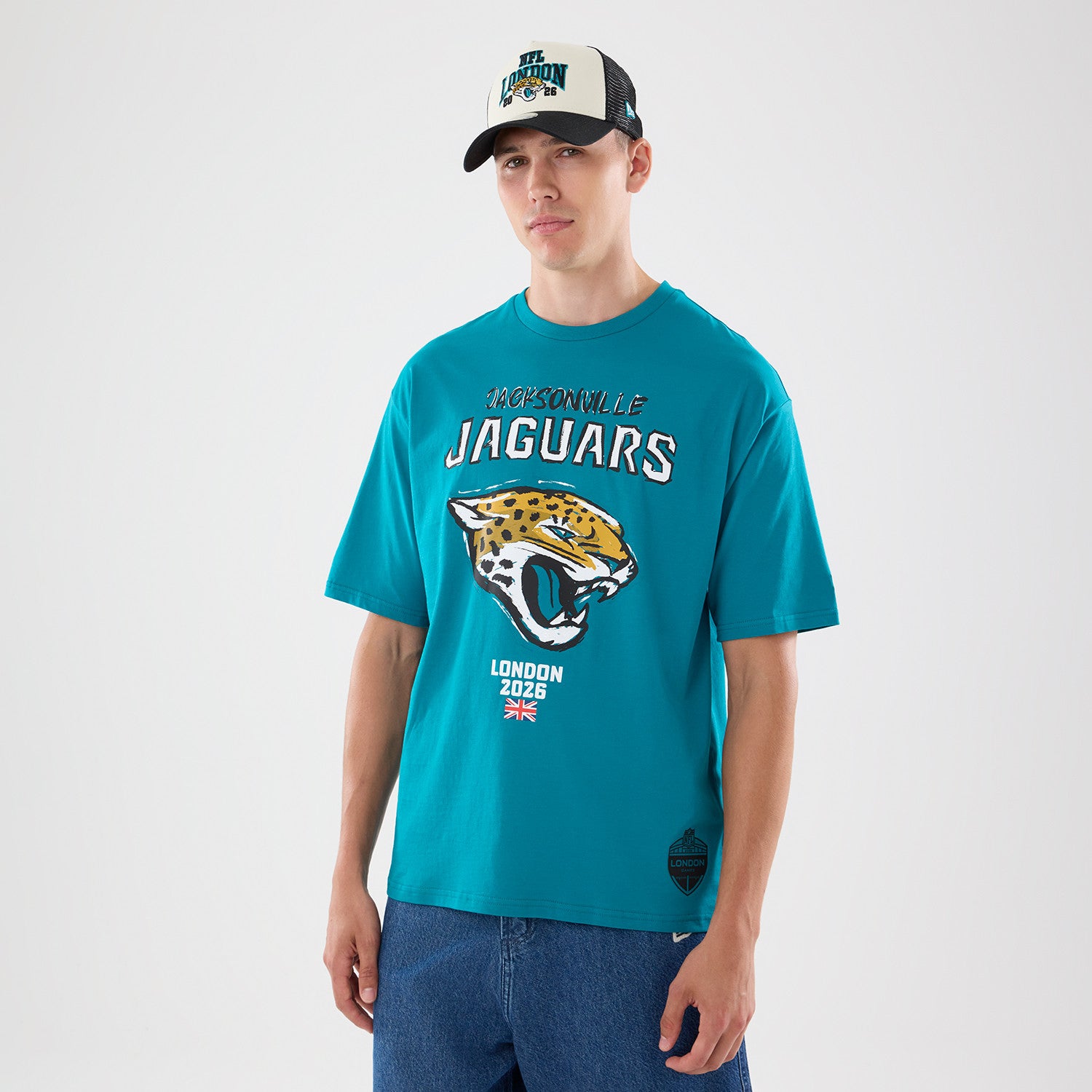 Jacksonville Jaguars New Era 2026 London Game Backprint NFL T-Shirt Türkis