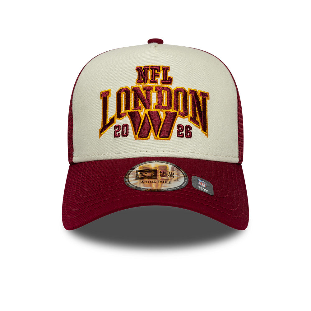 Washington Commanders New Era 2026 London Game 9FORTY A-Frame Trucker NFL Cap Rot