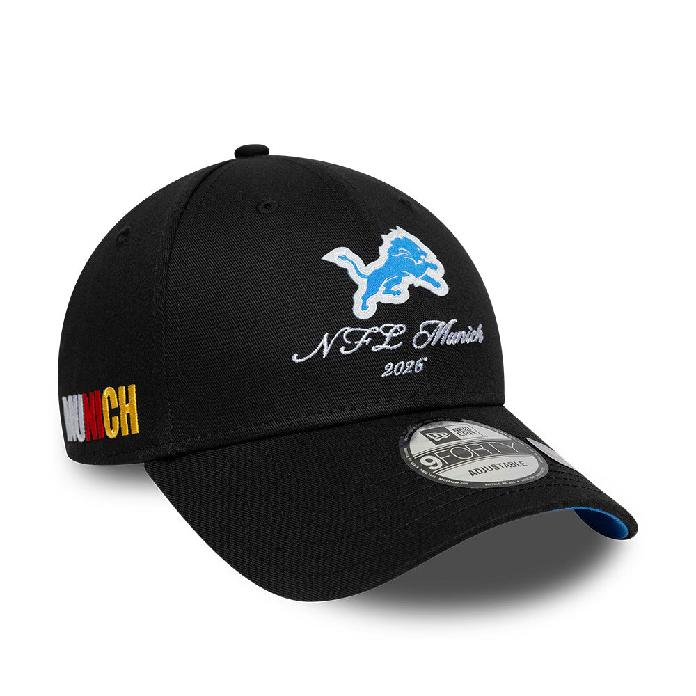 Detroit Lions New Era 2026 München Game Script 9FORTY Snapback NFL Cap Schwarz