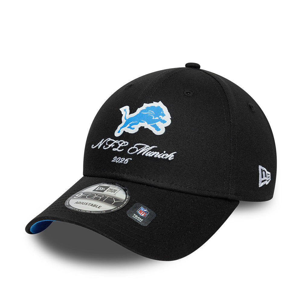 Detroit Lions New Era 2026 München Game Script 9FORTY Snapback NFL Cap Schwarz