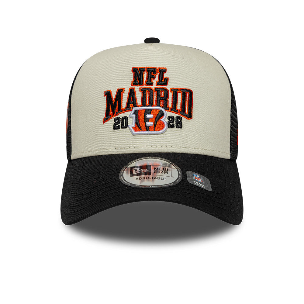Cincinnati Bengals New Era 2026 Madrid Game 9FORTY A-Frame Trucker NFL Cap Schwarz