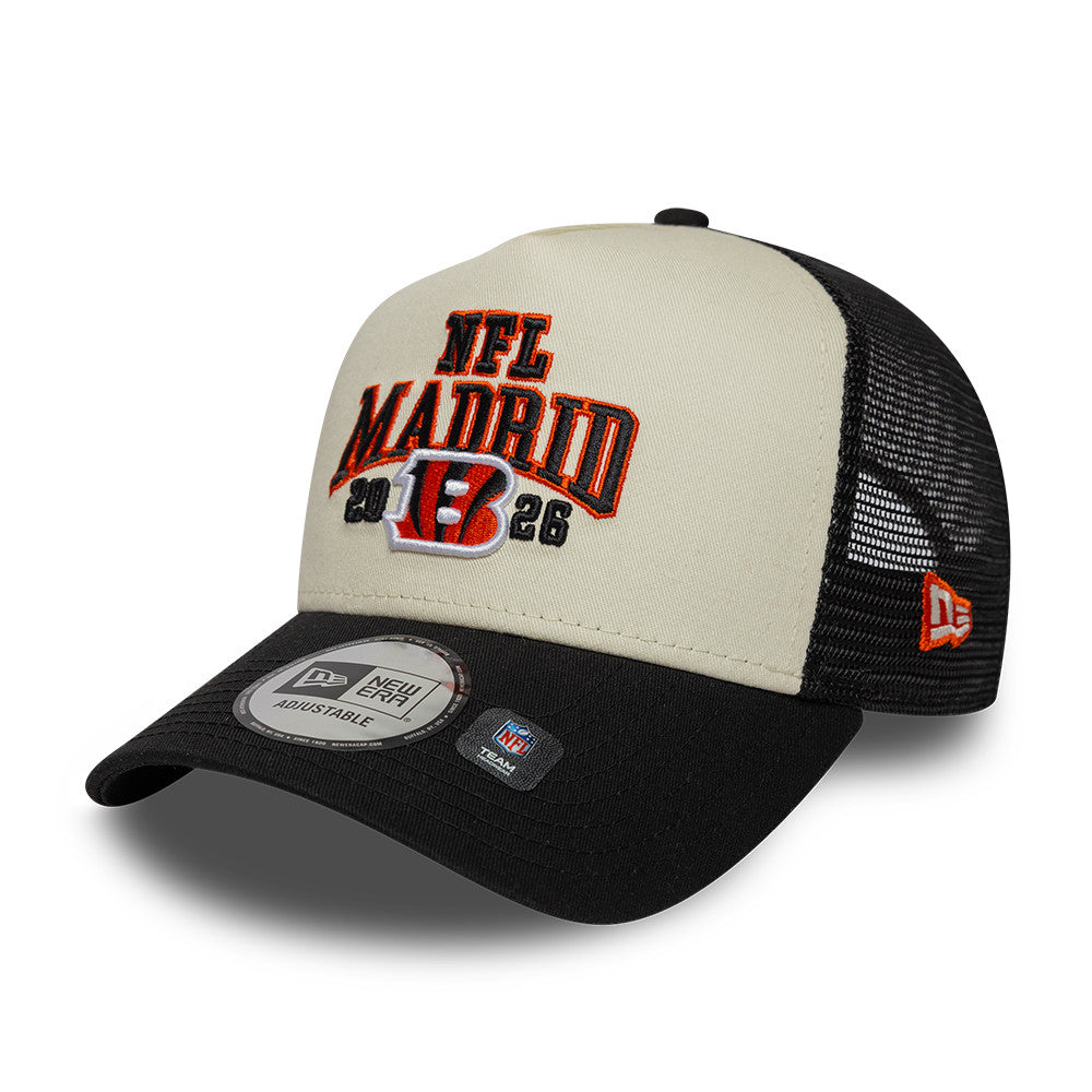 Cincinnati Bengals New Era 2026 Madrid Game 9FORTY A-Frame Trucker NFL Cap Schwarz