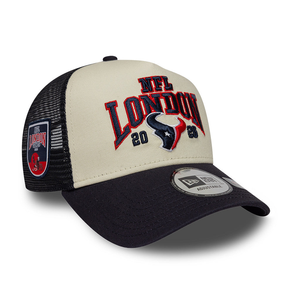 Houston Texans New Era 2026 London Game 9FORTY A-Frame Trucker NFL Cap Navy Blau