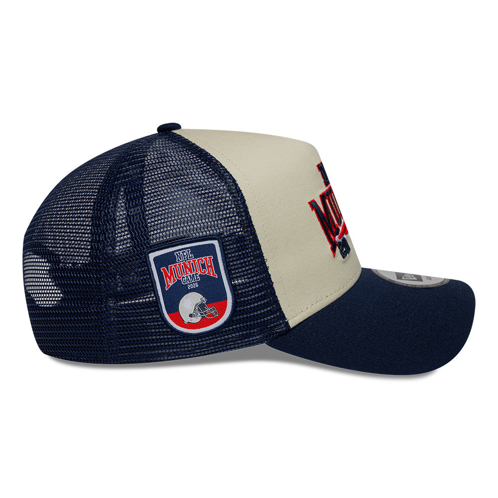 New England Patriots New Era 2026 München Game 9FORTY A-Frame Trucker NFL Cap Navy Blau