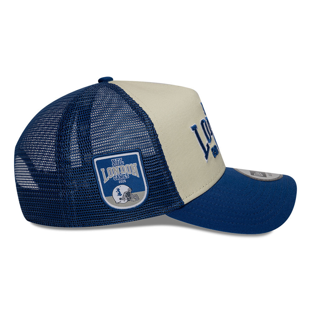 Indianapolis Colts New Era 2026 London Game 9FORTY A-Frame Trucker NFL Cap Blau