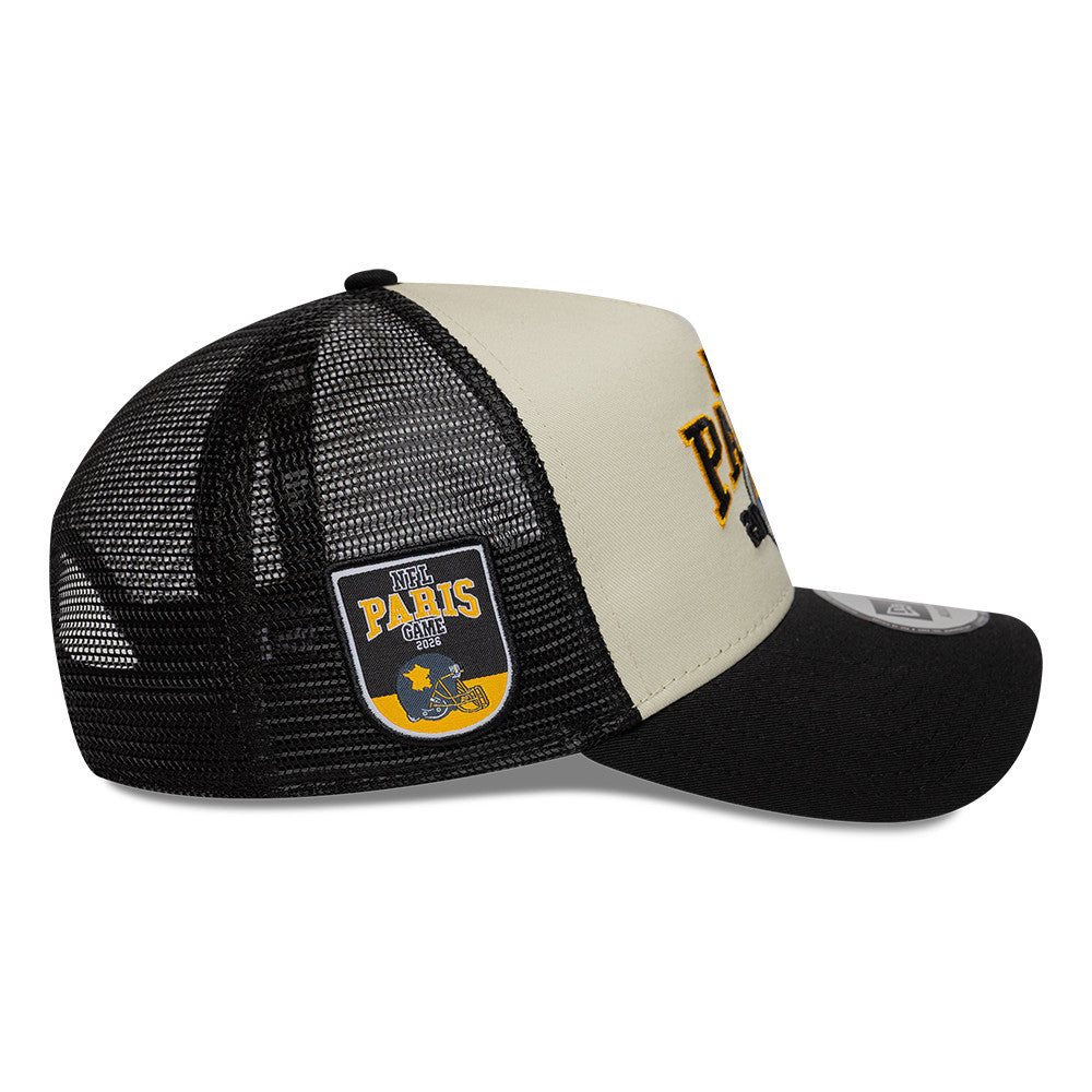 Pittsburgh Steelers New Era 2026 Paris Game 9FORTY A-Frame Trucker NFL Cap Schwarz