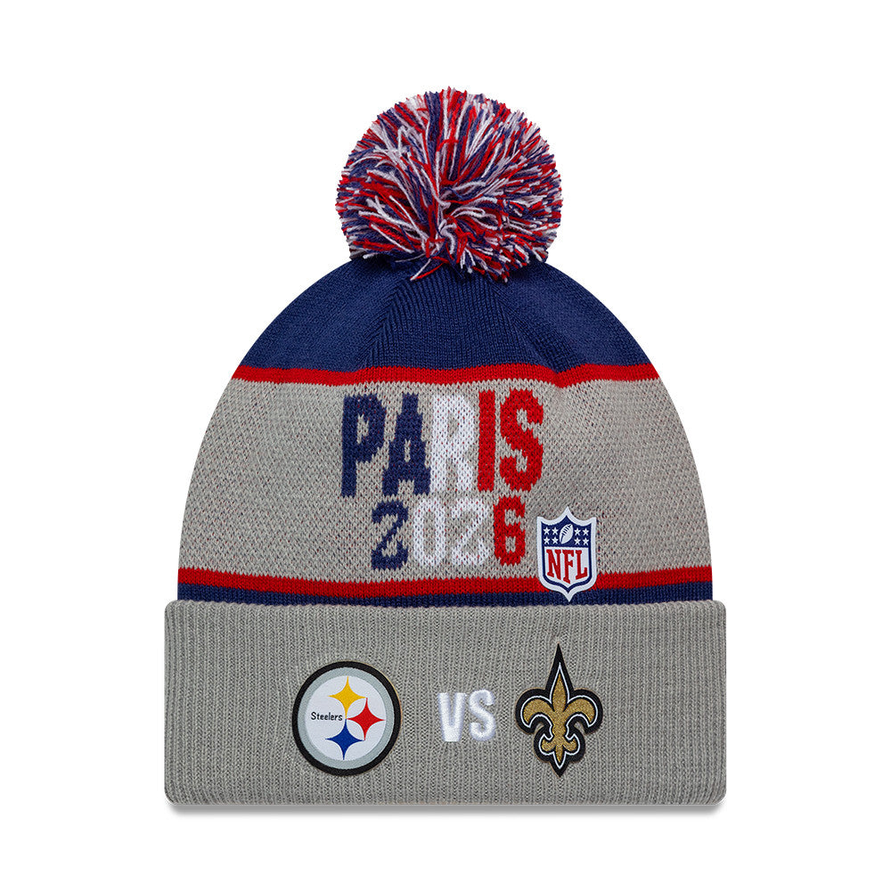 2026 Paris Game New Orleans Saints VS. Pittsburgh Steelers New Era NFL Cuff Knit Beanie Schwarz