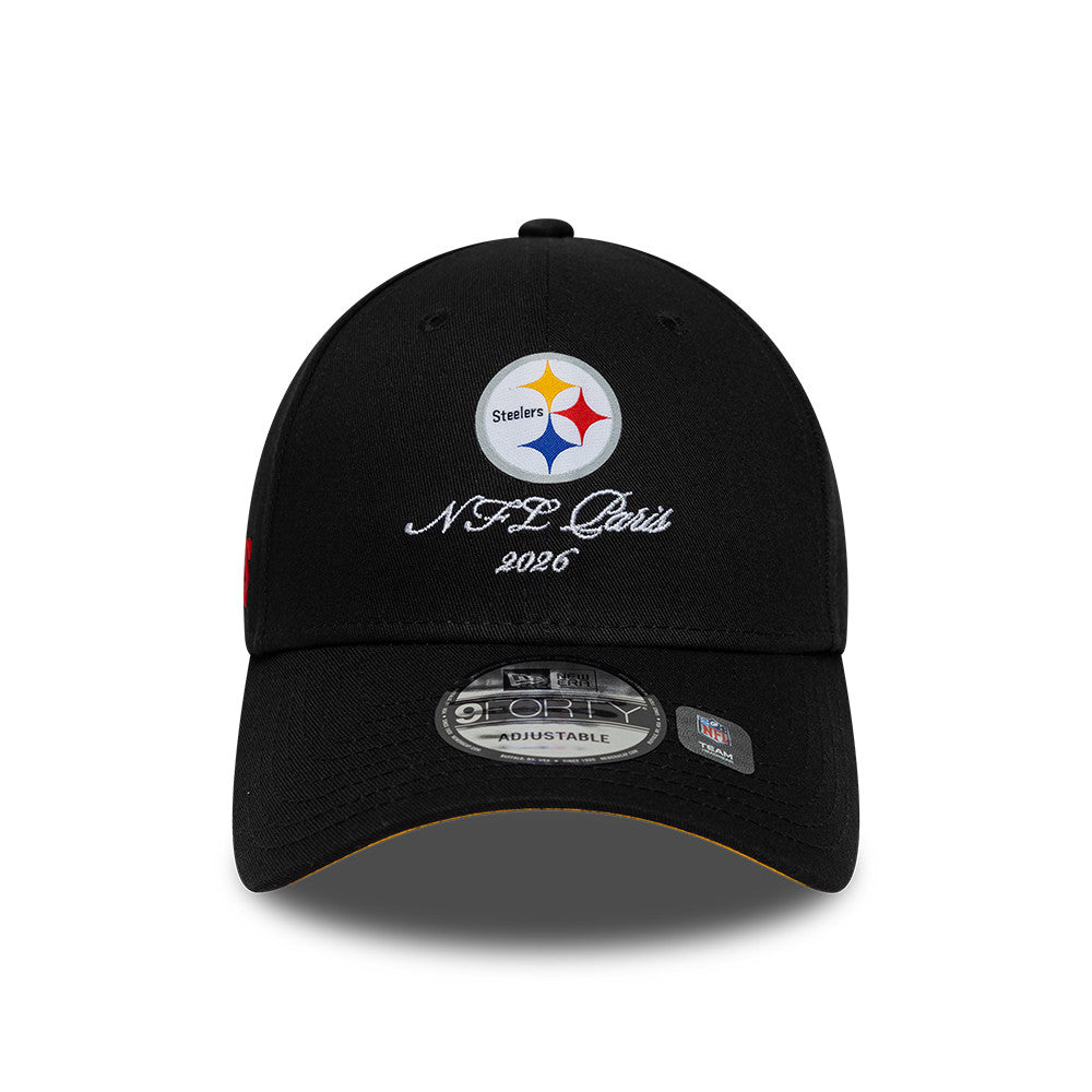 Pittsburgh Steelers New Era 2026 Paris Game Script 9FORTY Snapback NFL Cap Schwarz