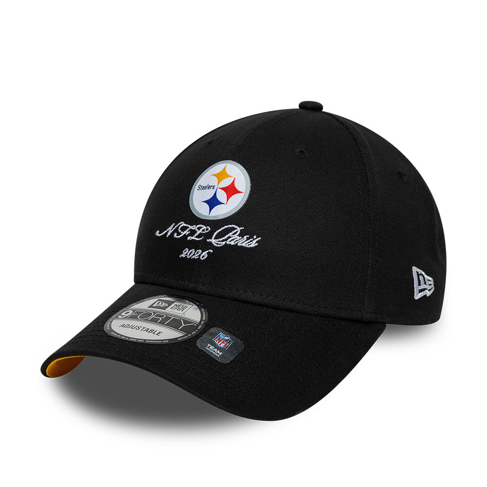 Pittsburgh Steelers New Era 2026 Paris Game Script 9FORTY Snapback NFL Cap Schwarz