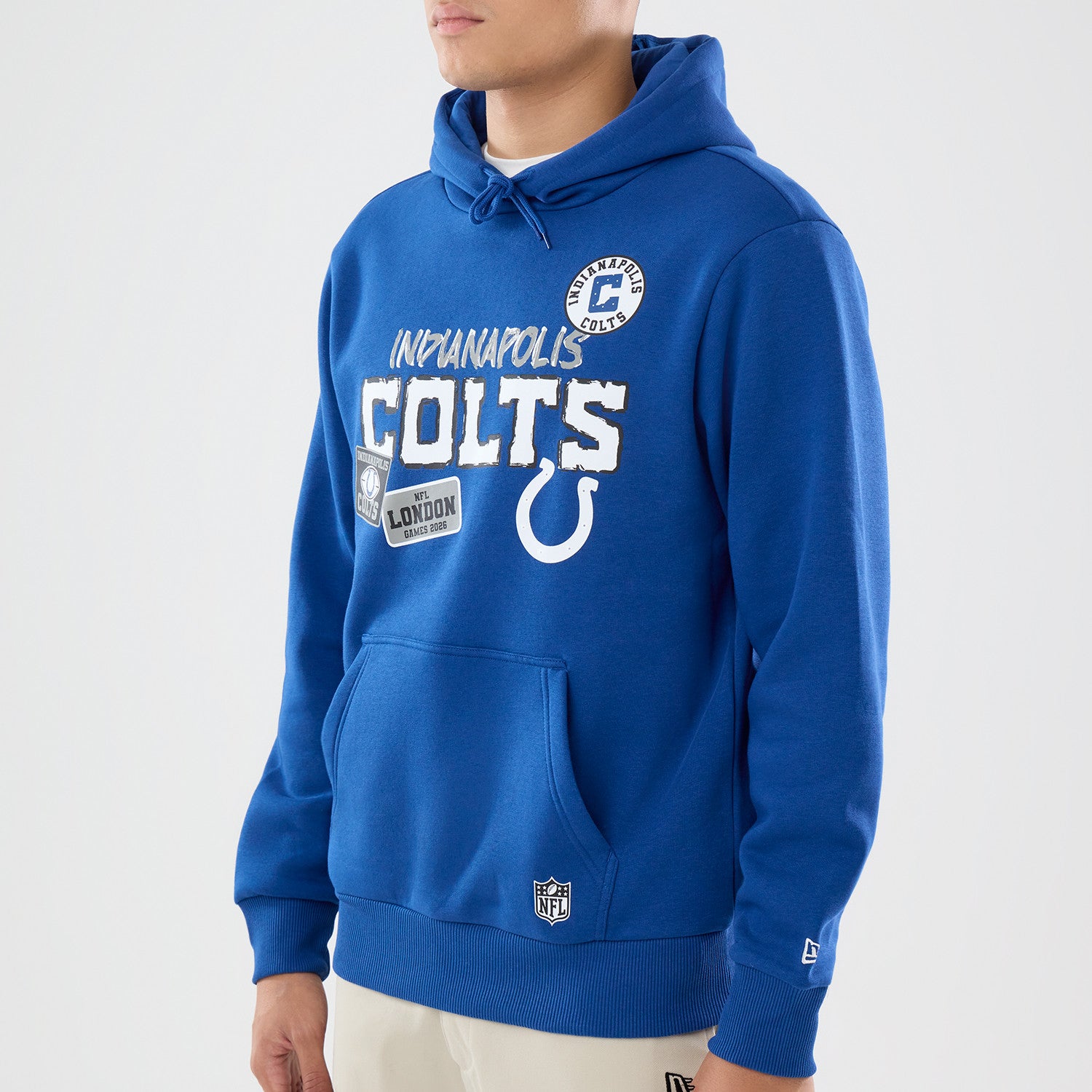 Indianapolis Colts New Era 2026 London Game Patches NFL Hoodie Blau