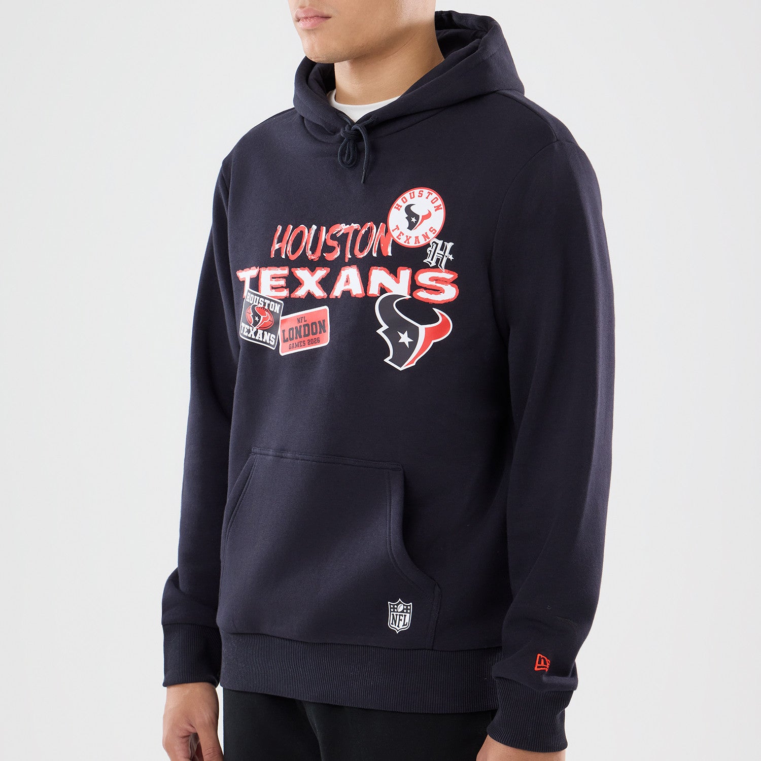 Houston Texans New Era 2026 London Game Patches NFL Hoodie Navy Blau