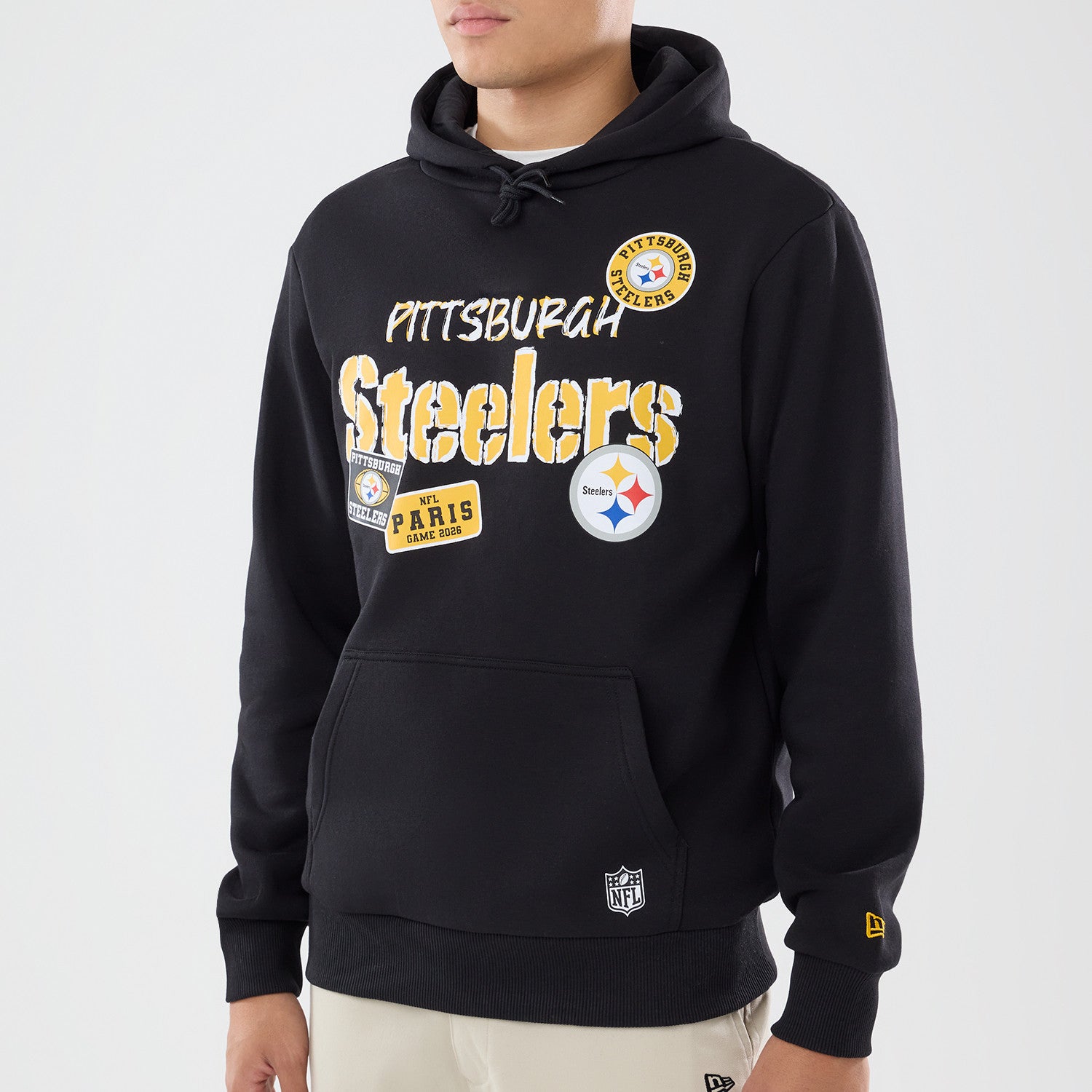 Pittsburgh Steelers New Era 2026 Paris Game Patches NFL Hoodie Schwarz