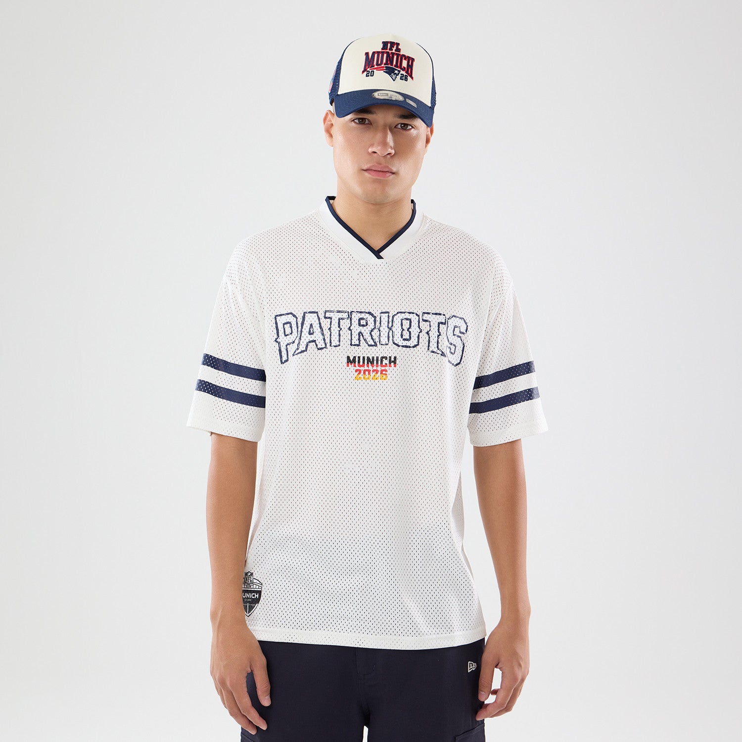 New England Patriots New Era 2026 München Game NFL Backprint Mesh Trikot Navy Blau