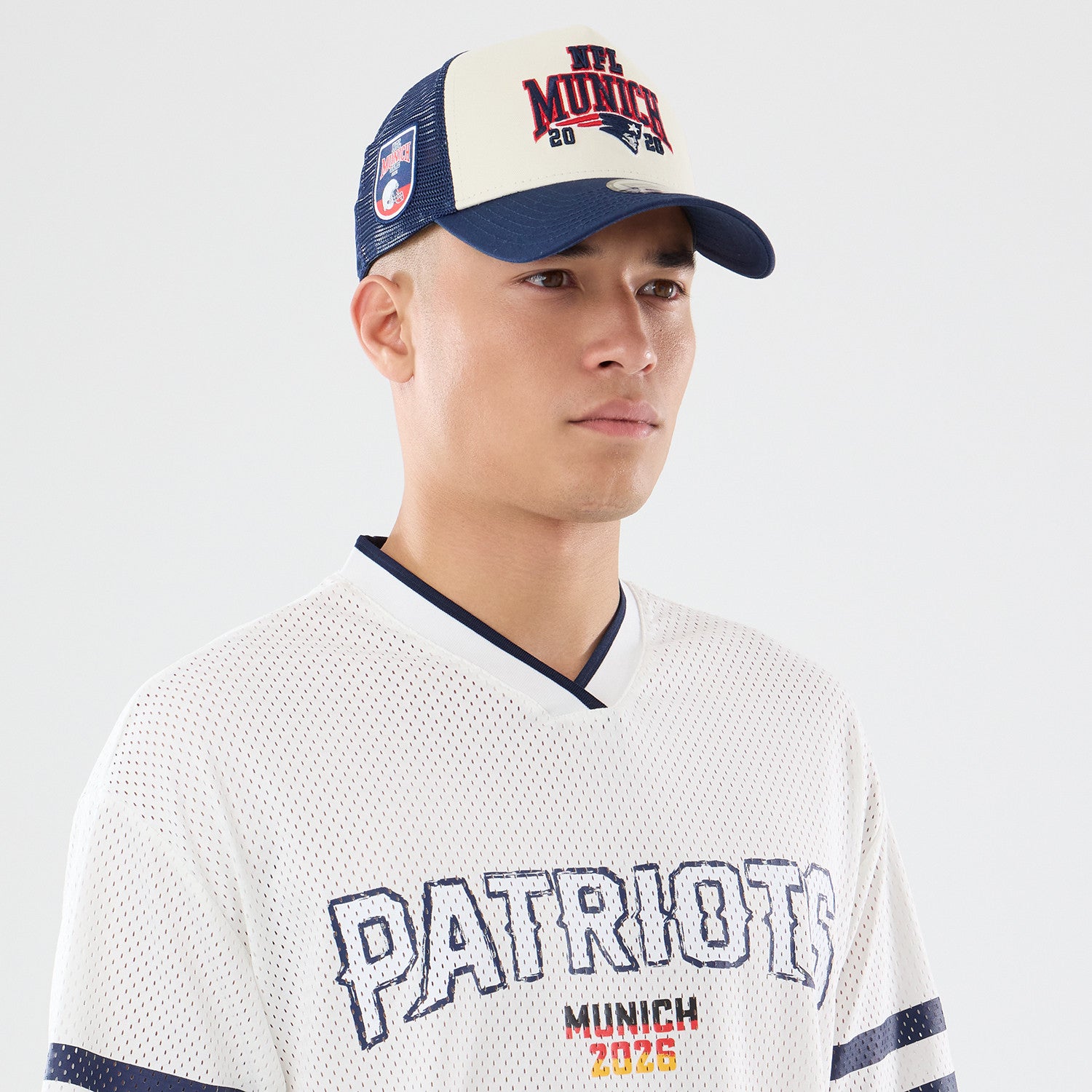 New England Patriots New Era 2026 München Game NFL Backprint Mesh Trikot Navy Blau