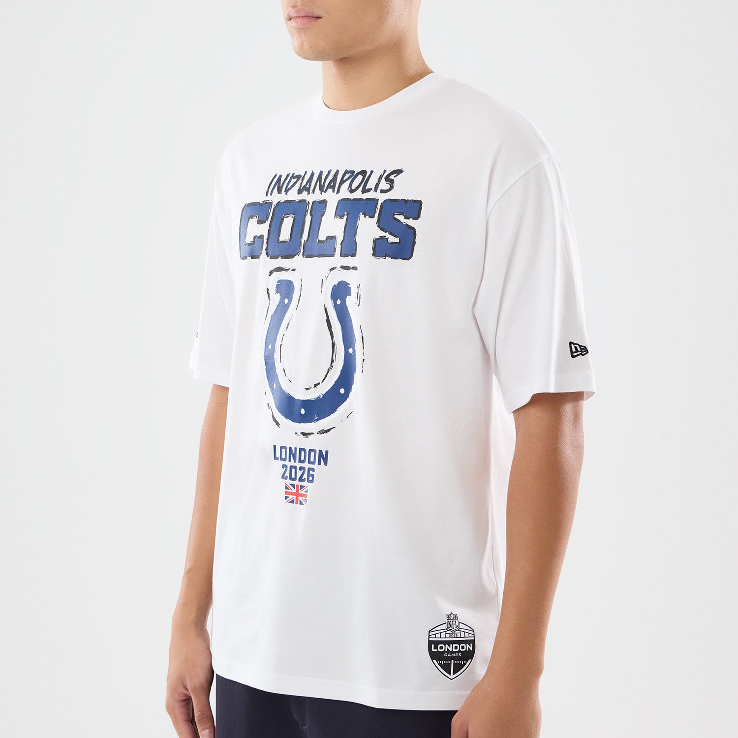 Indianapolis Colts New Era 2026 London Game Backprint NFL T-Shirt Weiß