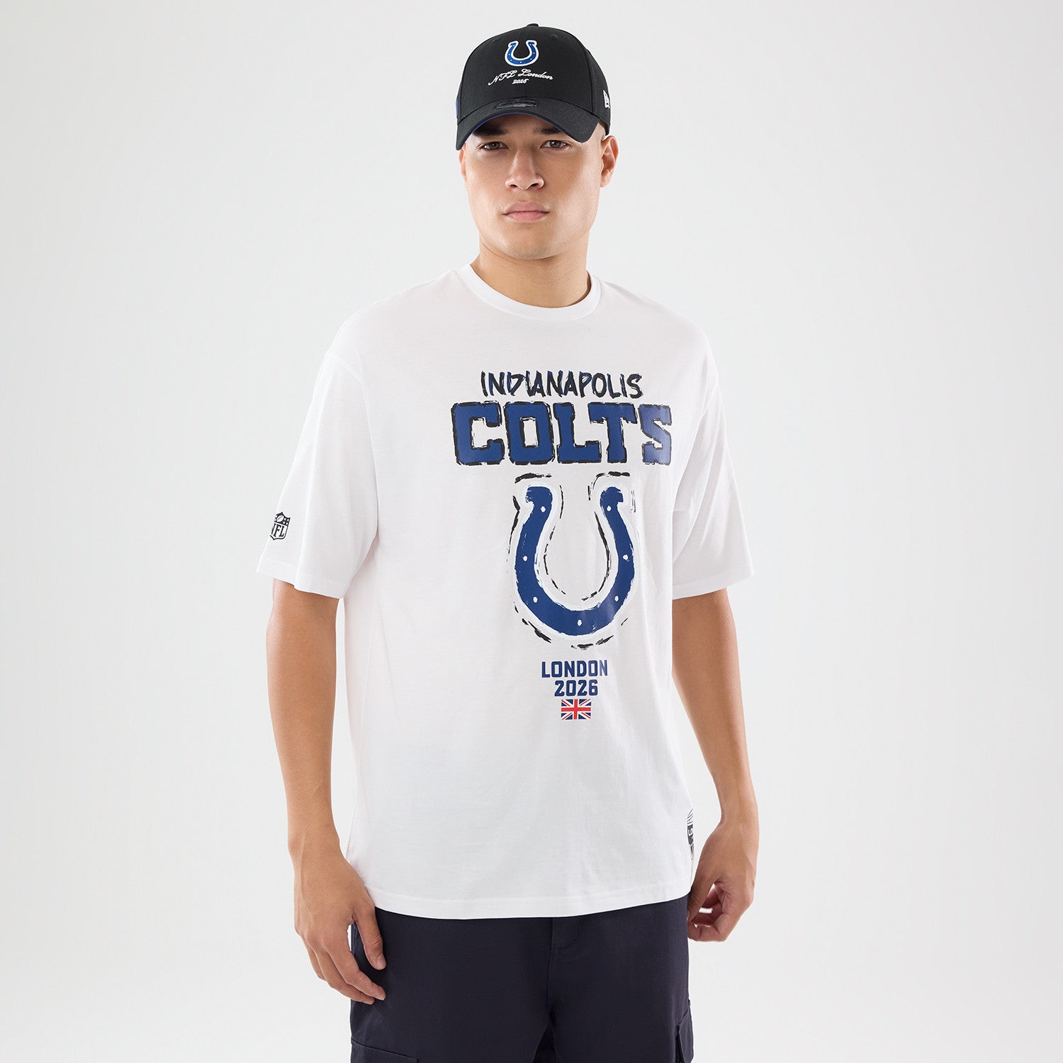 Indianapolis Colts New Era 2026 London Game Backprint NFL T-Shirt Weiß