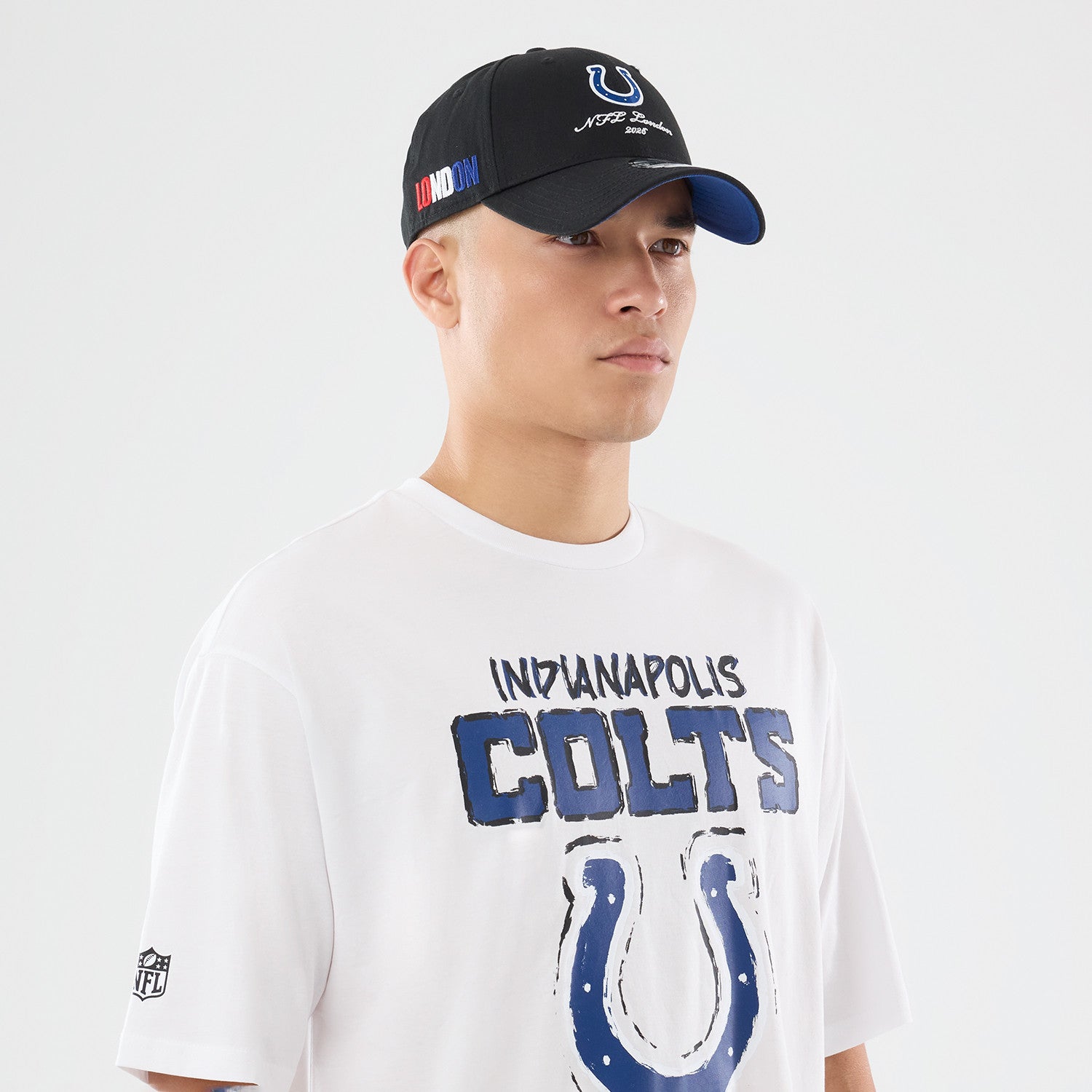 Indianapolis Colts New Era 2026 London Game Backprint NFL T-Shirt Weiß