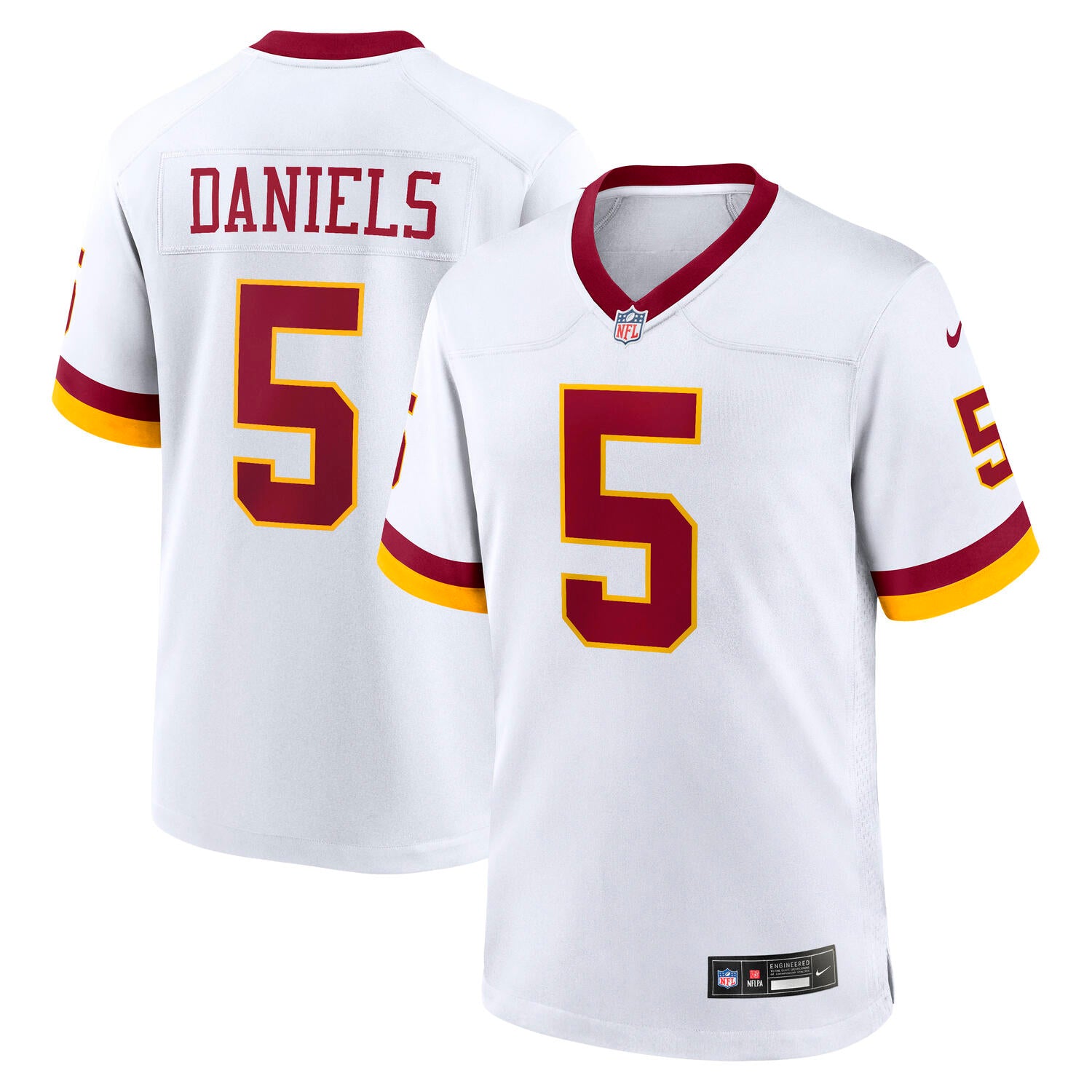 Jayden Daniels #5 Washington Commanders 2026 Road Nike NFL Trikot Weiß