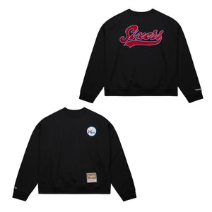 Philadelphia 76ers Mitchell & Ness Backprint Oversweep NBA Crewneck Pullover Schwarz - STADIUMDREAMS