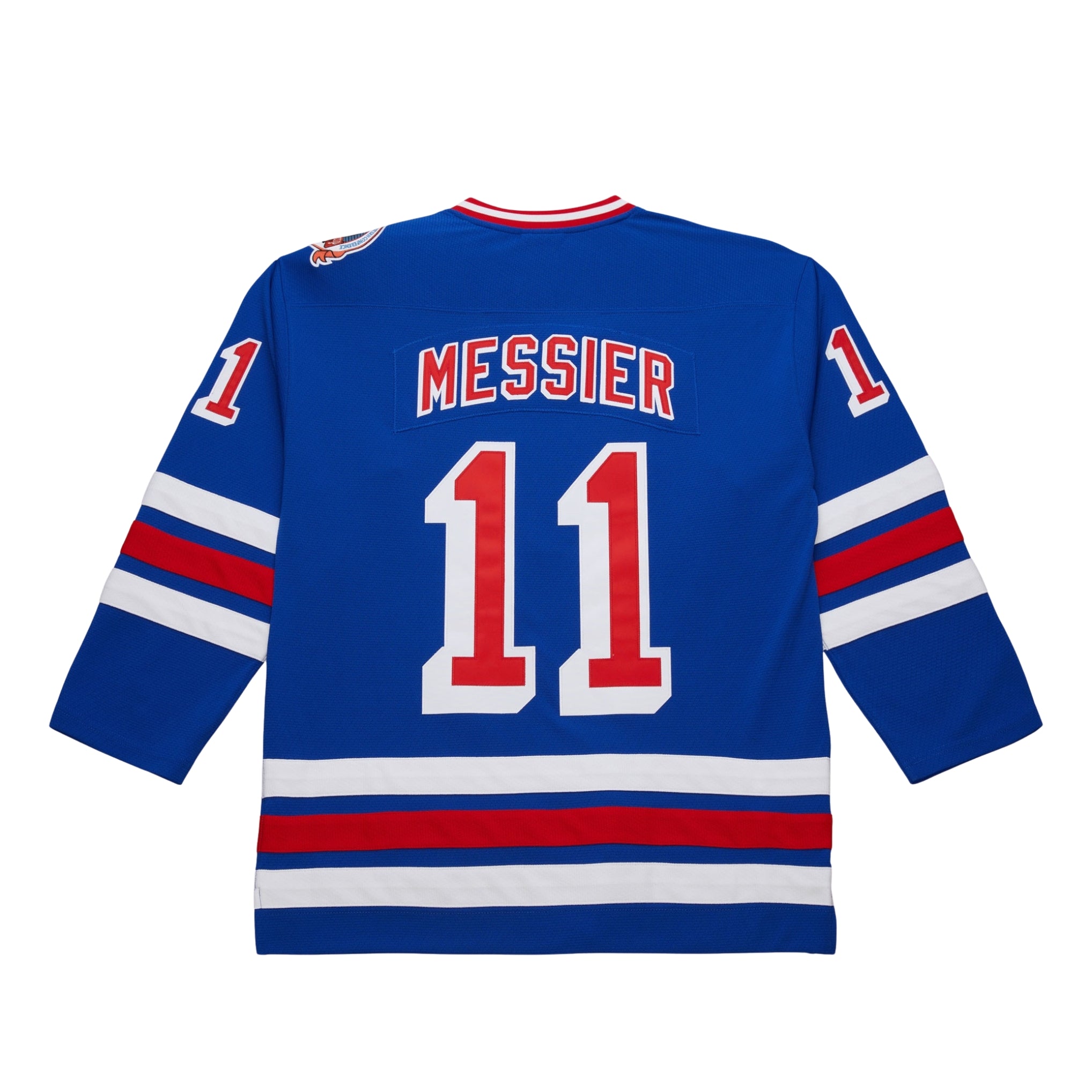 Mark Messier #11 New York Rangers Power Play NHL Trikot von Mitchell & Ness in Blau, mit Spielernummer und Vereinslogo.
