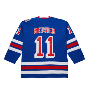 Mark Messier #11 New York Rangers Power Play NHL Trikot von Mitchell & Ness in Blau, mit Spielernummer und Vereinslogo.