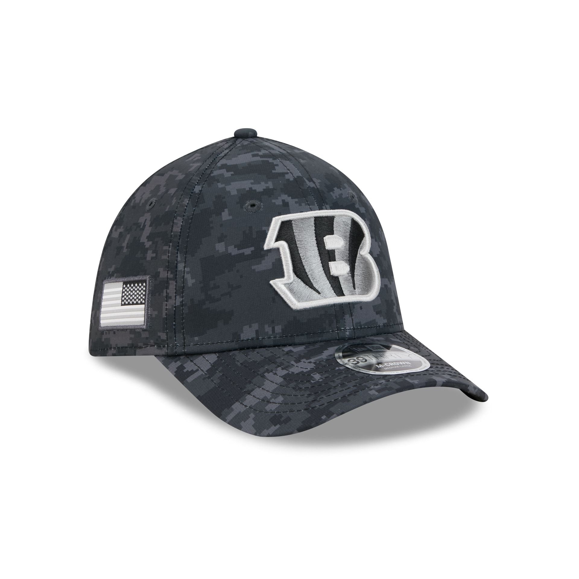 Cincinnati Bengals New Era 2026 NFL Salute to Service 39THIRTY Flex Fit Cap Camouflage Schwarz