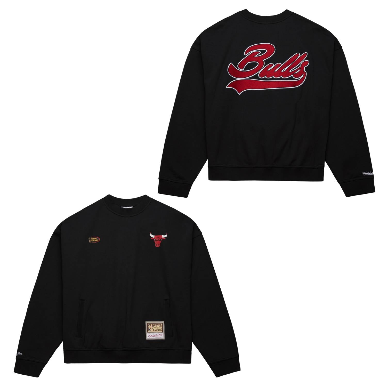 Chicago Bulls Mitchell & Ness Backprint Oversweep NBA Crewneck Pullover Schwarz - STADIUMDREAMS