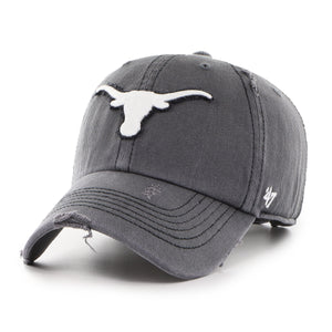 Schwarze 47 BRAND Texas Longhorns '47 Weathered Clean Up Cap mit gealtertem Vintage-Look, bequemes Cap für Fans.