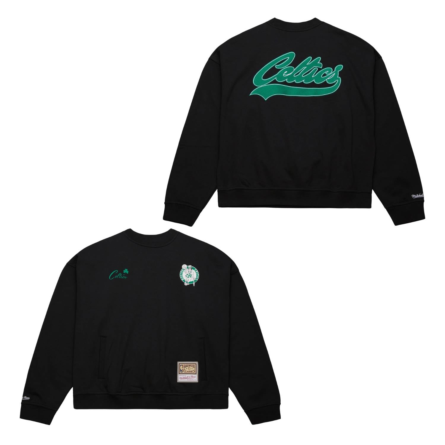 Boston Celtics Mitchell & Ness Backprint Oversweep NBA Crewneck Pullover Schwarz - STADIUMDREAMS