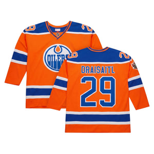 Edmonton Oilers Trikot mit Nummer 29, Leon Draisaitl, 2015-16, Mitchell & Ness Heritage, orange, detailreiche Fanware
