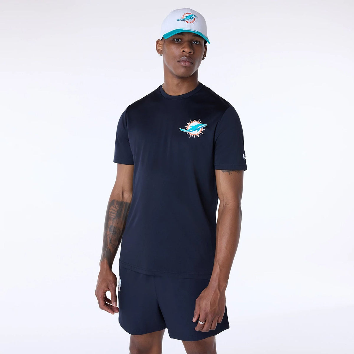 Miami Dolphins New Era GYM Essentials Polyester NFL T-Shirt Navy - STADIUMDREAMS