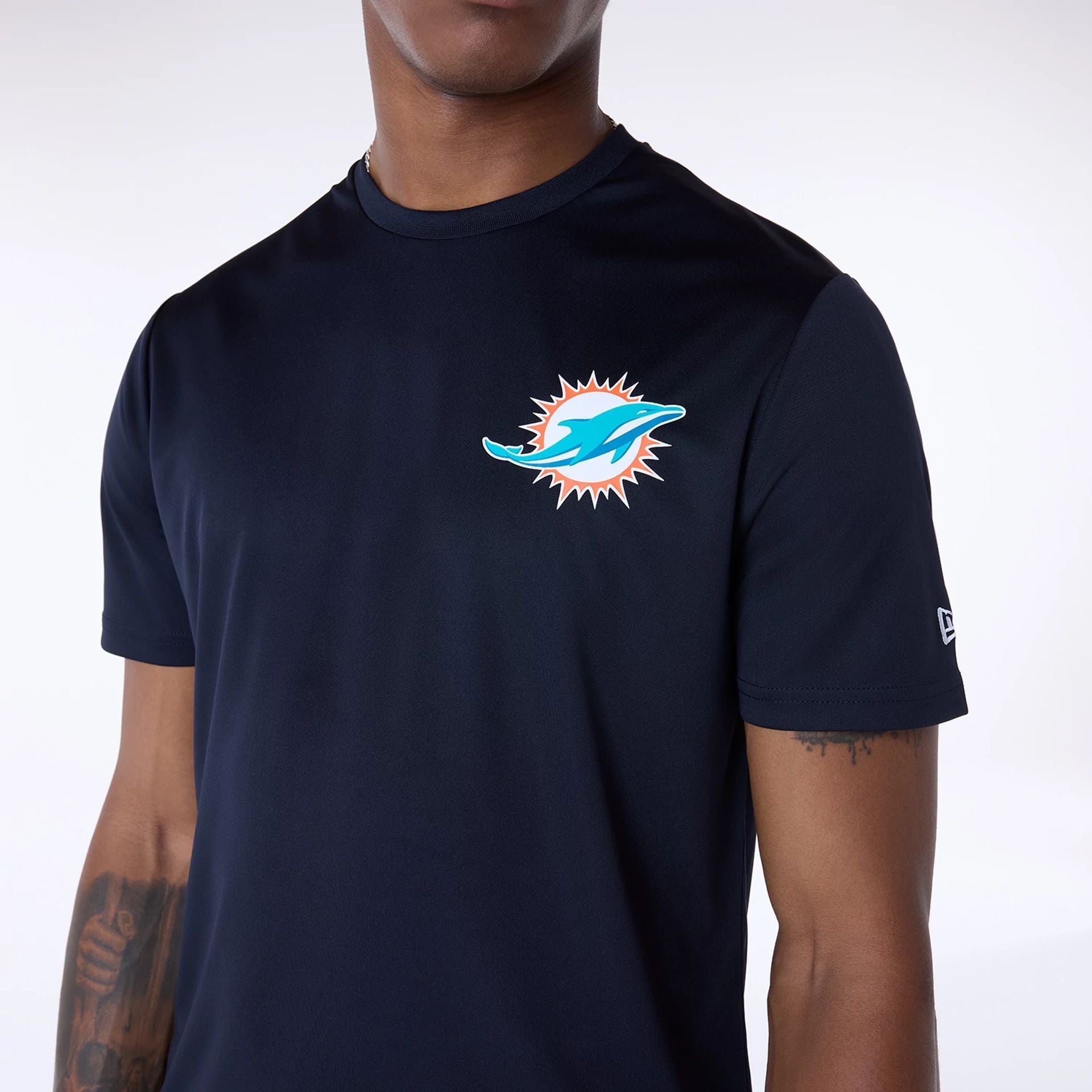 Miami Dolphins New Era GYM Essentials Polyester NFL T-Shirt Navy - STADIUMDREAMS