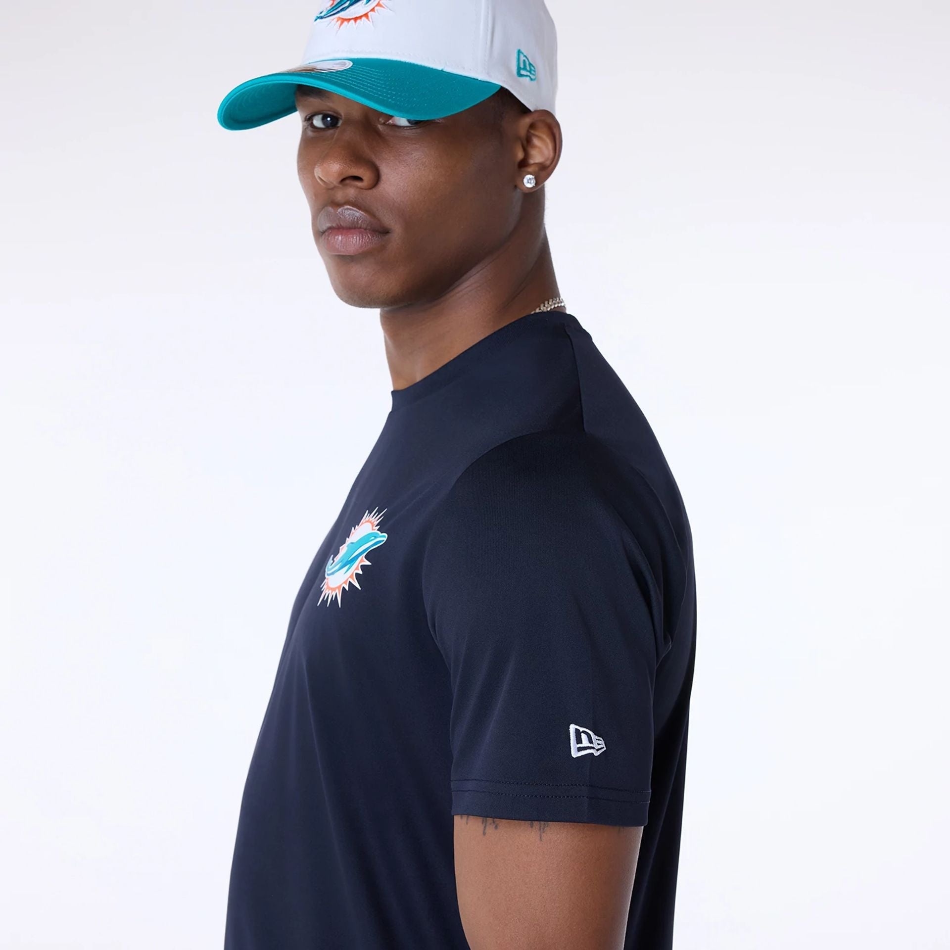 Miami Dolphins New Era GYM Essentials Polyester NFL T-Shirt Navy - STADIUMDREAMS