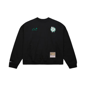 Boston Celtics Mitchell & Ness Backprint Oversweep NBA Crewneck Pullover Schwarz - STADIUMDREAMS