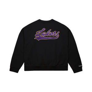 Los Angeles Lakers Mitchell & Ness Backprint Oversweep NBA Crewneck Pullover Schwarz - STADIUMDREAMS