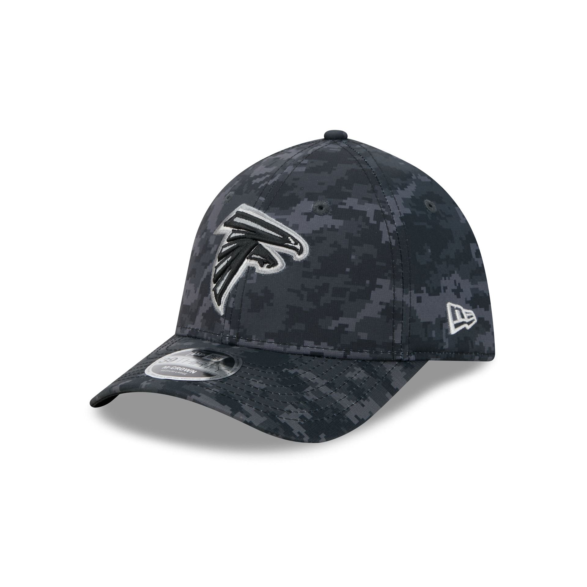 Atlanta Falcons New Era 2026 NFL Salute to Service 39THIRTY Flex Fit Cap Camouflage Schwarz