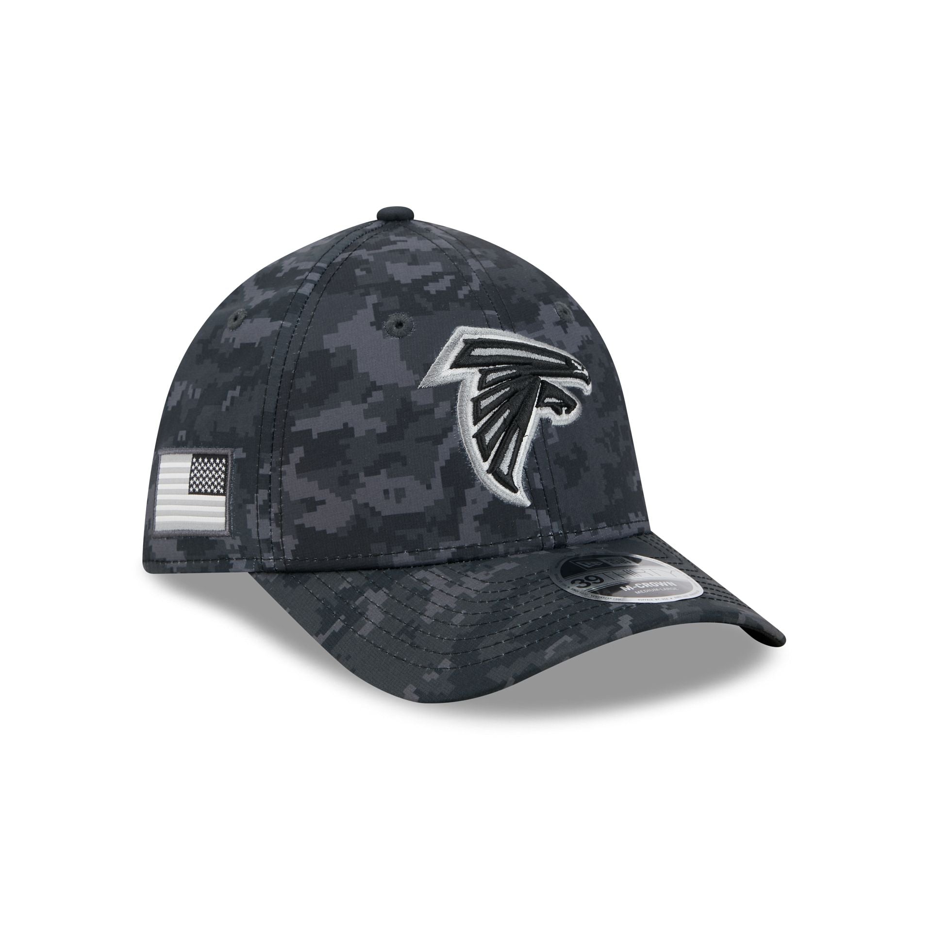 Atlanta Falcons New Era 2026 NFL Salute to Service 39THIRTY Flex Fit Cap Camouflage Schwarz